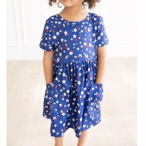 Star Bright Short Sleeve Pocket Twirl Dress in Blue
